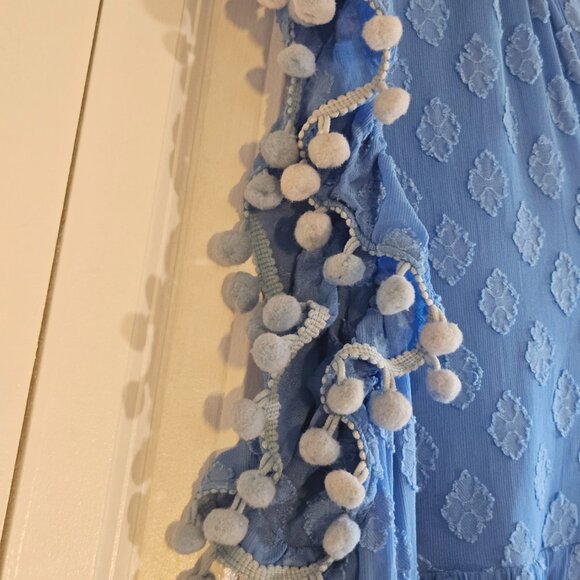 Lilly Pulitzer Dress Size 12 Arleah Blue Thistle Polka Dots Pom Pom Preppy Chic - Picture 3 of 12